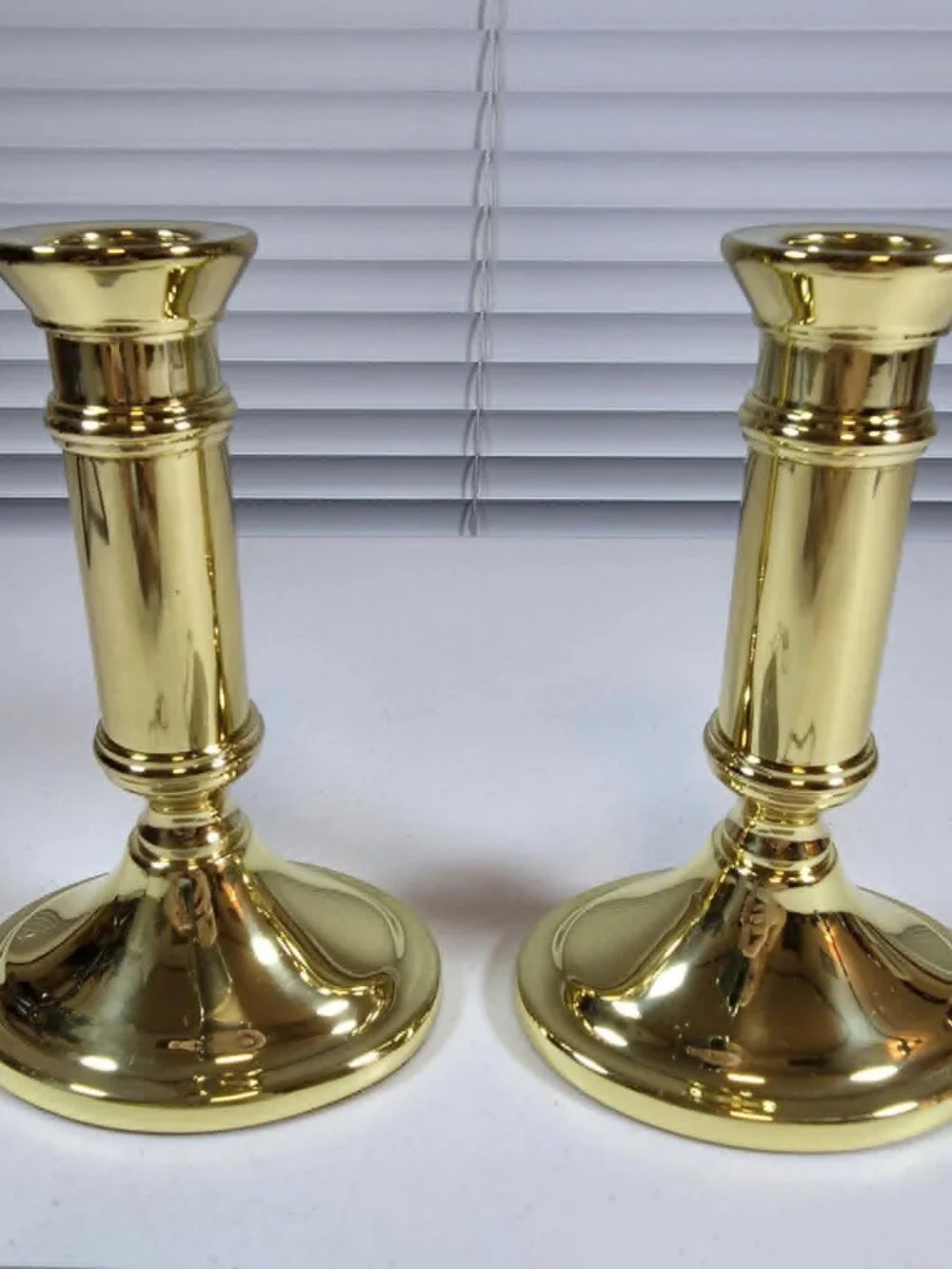 BALDWIN SOLID POLISHED BRASS CANDLESTICKS OVAL BASE 5.5